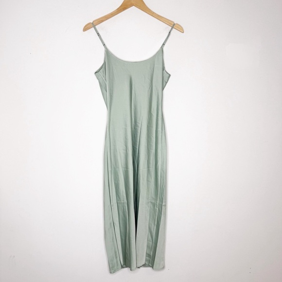 Simple Retro Satin Slip Dress Women’s Small Mint Green Button Front Midi - Picture 3 of 9